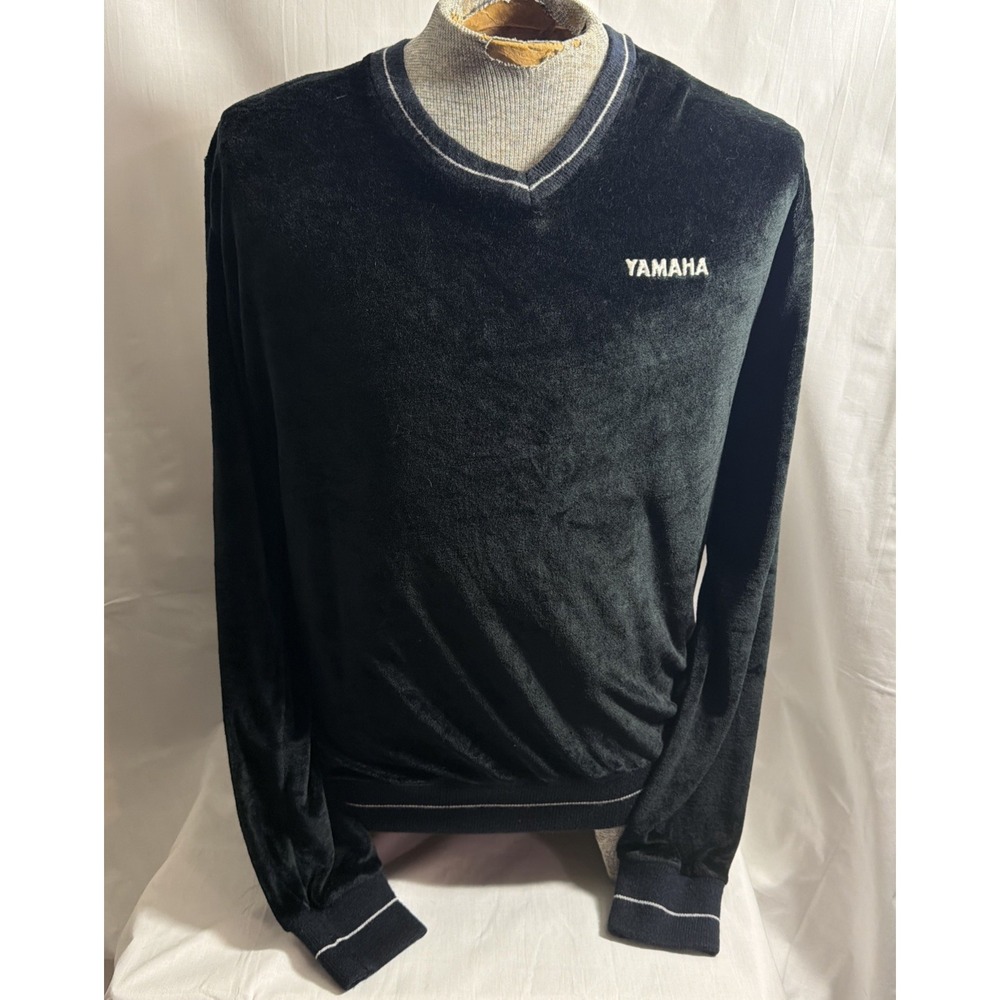 Vintage 70s 80s RARE YAMAHA Motorsport Black Velvet Sweater Adult Size XL‎